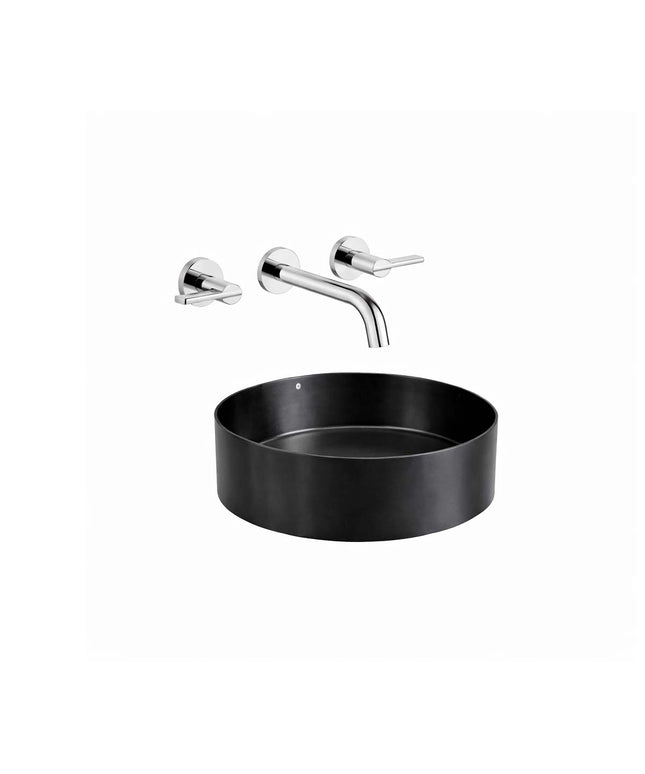 COMBO BACHA APOYAR FERRUM MOLA ACERO INOXIDABLE NEGRA LD400-NM + LAVATORIO PARED FV 0203/G8-CR