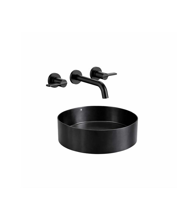 COMBO BACHA APOYAR FERRUM MOLA ACERO INOXIDABLE NEGRA LD400-NM + LAVATORIO PARED FV 0203/G8-NG