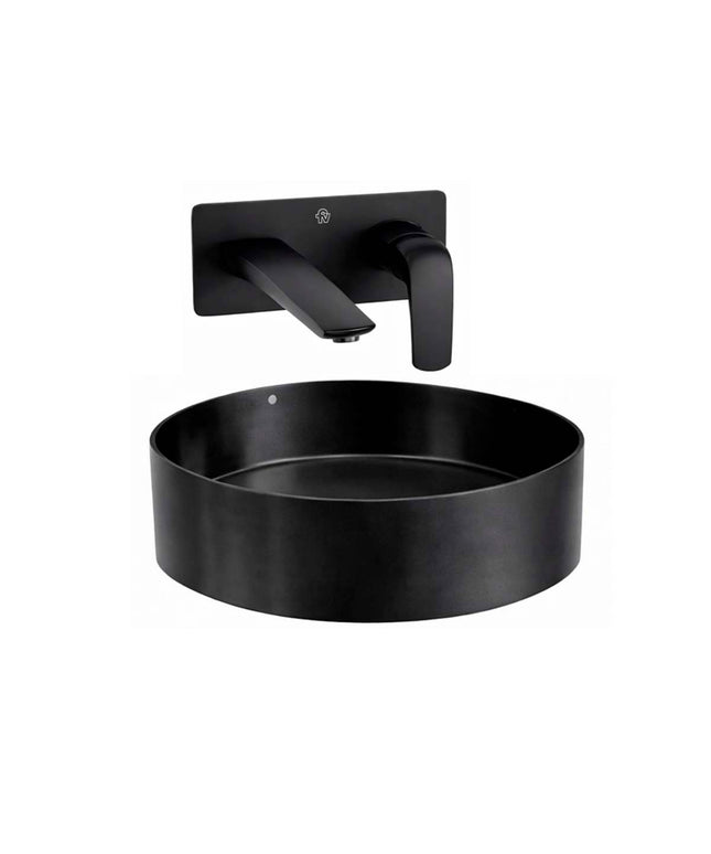 COMBO BACHA APOYAR FERRUM MOLA ACERO INOXIDABLE NEGRA LD400-NM + LAVATORIO PARED FV 0206/L2-NG