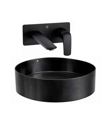 COMBO BACHA APOYAR FERRUM MOLA ACERO INOXIDABLE NEGRA LD400-NM + LAVATORIO PARED FV 0206/L2-NG