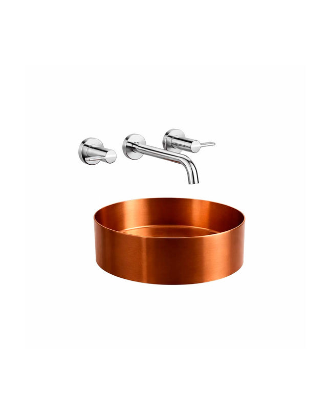 COMBO BACHA APOYAR FERRUM MOLA COBRE ACERO INOXIDABLE LD400-CP+ LAVATORIO PARED FV 0203/G8-CR