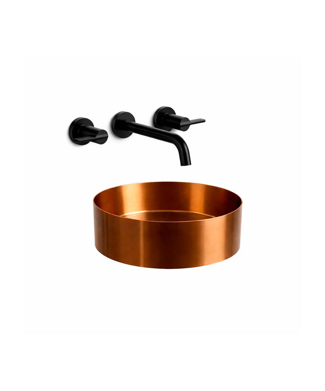 COMBO BACHA APOYAR FERRUM MOLA COBRE ACERO INOXIDABLE LD400-CP+ LAVATORIO PARED FV 0203/G8-NG