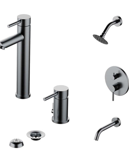 COMBO GRIFERIA FV INOX ONE ACERO INOXIDABLE DUCHA 0106/I1-AI + LAVATORIO ALTO 0181.02/I1-AI + BIDE 0189/I1-AI