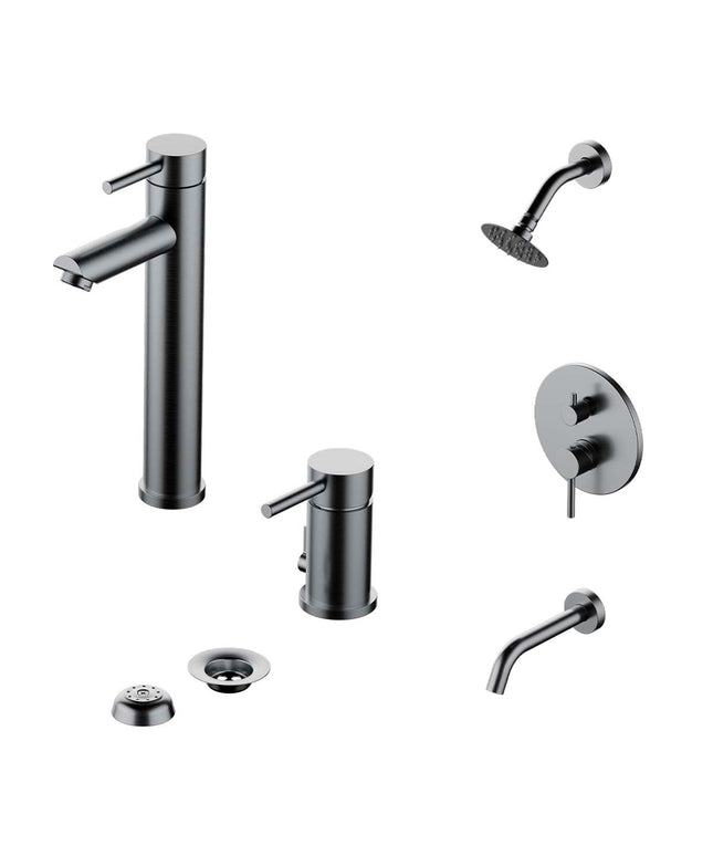 COMBO GRIFERIA FV INOX ONE ACERO INOXIDABLE DUCHA 0106/I1-AI + LAVATORIO ALTO 0181.02/I1-AI + BIDE 0189/I1-AI