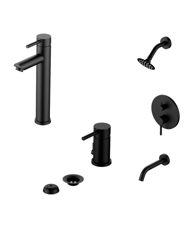 COMBO GRIFERIA FV INOX ONE NEGRO DUCHA 0106/I1-NG + LAVATORIO ALTO 0181.02/I1-NG + BIDE 0189/I1-NG