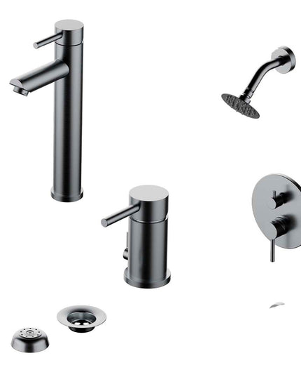 COMBO GRIFERIA FV INOX ONE ACERO INOXIDABLE DUCHA 0108/I1-AI + LAVATORIO ALTO 0181.02/I1-AI + BIDE 0189/I1-AI