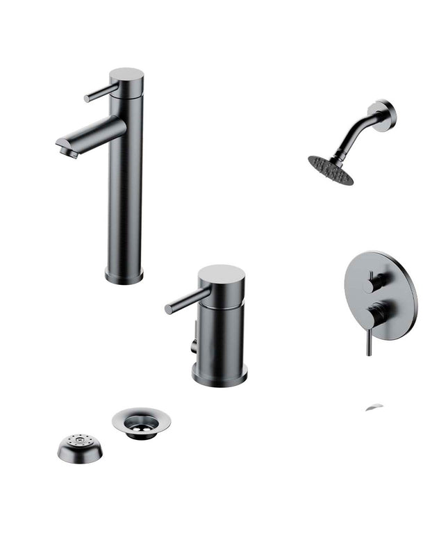 COMBO GRIFERIA FV INOX ONE ACERO INOXIDABLE DUCHA 0108/I1-AI + LAVATORIO ALTO 0181.02/I1-AI + BIDE 0189/I1-AI