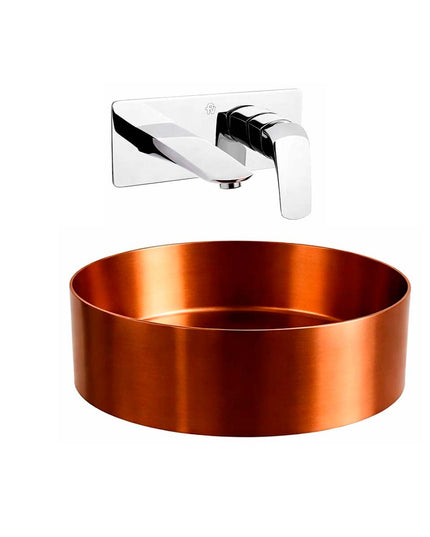 COMBO BACHA APOYAR FERRUM MOLA ACERO INOXIDABLE COBRE LD400-CP + LAVATORIO PARED FV 0206/L2-CR