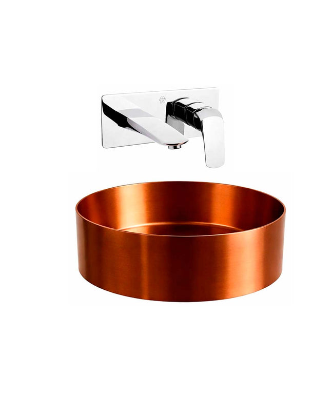 COMBO BACHA APOYAR FERRUM MOLA ACERO INOXIDABLE COBRE LD400-CP + LAVATORIO PARED FV 0206/L2-CR