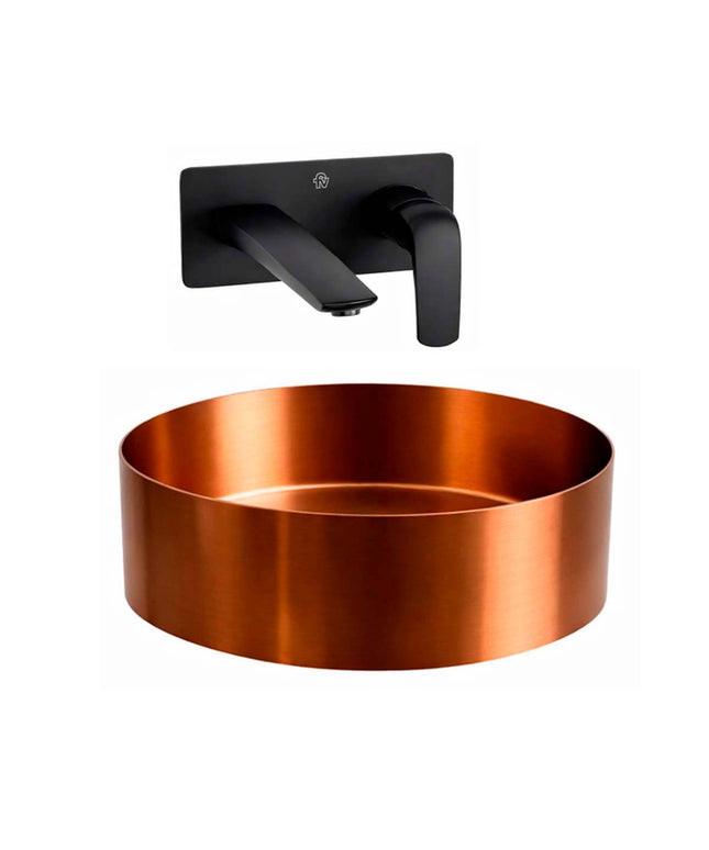 COMBO BACHA APOYAR FERRUM MOLA ACERO INOXIDABLE COBRE LD400-CP + LAVATORIO PARED FV 0206/L2-NG