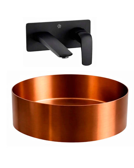 COMBO BACHA APOYAR FERRUM MOLA ACERO INOXIDABLE COBRE LD400-CP + LAVATORIO PARED FV 0206/L2-NG
