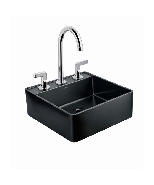 COMBO BACHA APOYAR FERRUM MOLA ACERO INOXIDABLE NEGRO LC413-NM 3AG + LAVATORIO FV 0207/H6-CR