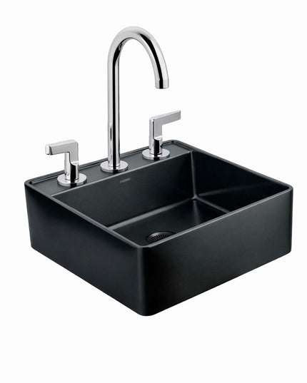 COMBO BACHA APOYAR FERRUM MOLA ACERO INOXIDABLE NEGRO LC413-NM 3AG + LAVATORIO FV 0207/H6-CR