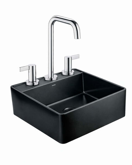 COMBO BACHA APOYAR FERRUM MOLA ACERO INOXIDABLE NEGRO LC413-NM 3AG + LAVATORIO FV 0207A/G8-CR
