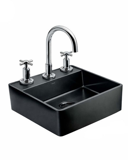 COMBO BACHA APOYAR FERRUM MOLA ACERO INOXIDABLE NEGRO LC413-NM 3AG + LAVATORIO FV 0207/87-CR