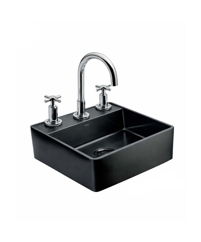 COMBO BACHA APOYAR FERRUM MOLA ACERO INOXIDABLE NEGRO LC413-NM 3AG + LAVATORIO FV 0207/87-CR