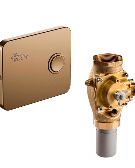 COMBO FV VALVULA SLIM INODORO 0378.01 + TECLA C/BOTON 0378.02-PB POLISHED BRASS