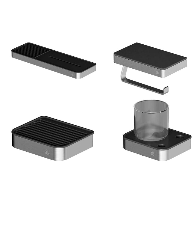 FV KIT ACCESORIOS BAÑO INOX ONE ACERO INOXIDABLE 4 PIEZAS 0167/I1-AI + 0168.01/I1-AI + 0168/I1-AI + 0169/I1-AI</p><p>
