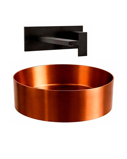 COMBO BACHA APOYAR FERRUM MOLA ACERO INOXIDABLE COBRE LD400-CP + LAVATORIO PARED FV 0206/85N-NG