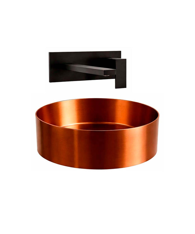 COMBO BACHA APOYAR FERRUM MOLA ACERO INOXIDABLE COBRE LD400-CP + LAVATORIO PARED FV 0206/85N-NG
