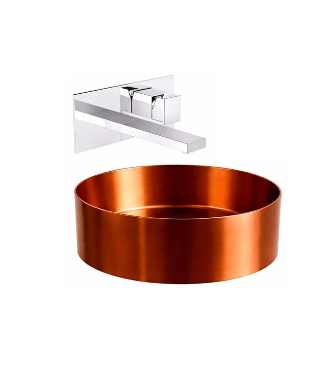 COMBO BACHA APOYAR FERRUM MOLA ACERO INOXIDABLE COBRE LD400-CP + LAVATORIO PARED FV 0206/85N-CR