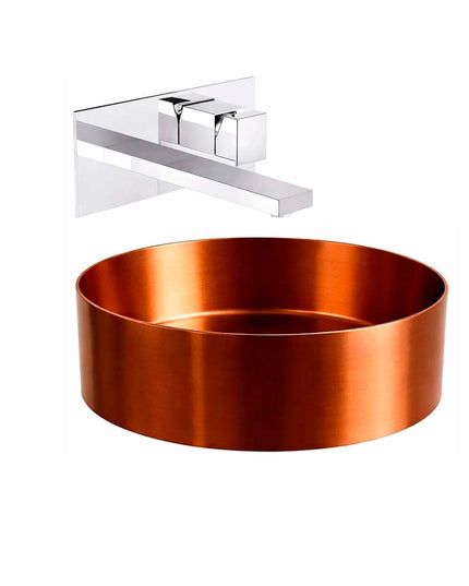 COMBO BACHA APOYAR FERRUM MOLA ACERO INOXIDABLE COBRE LD400-CP + LAVATORIO PARED FV 0206/85N-CR