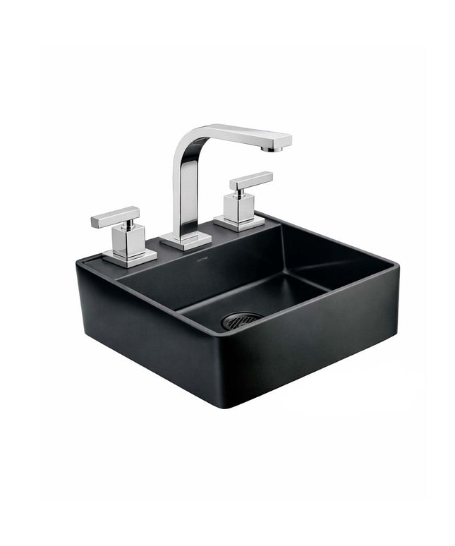 COMBO BACHA APOYAR FERRUM MOLA ACERO INOXIDABLE NEGRO LC413-NM 3AG + LAVATORIO FV 0207R/85L-CR