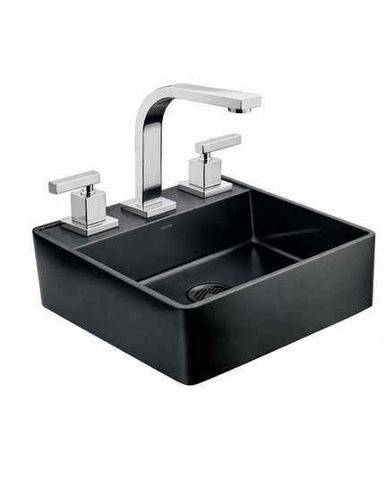 COMBO BACHA APOYAR FERRUM MOLA ACERO INOXIDABLE NEGRO LC413-NM 3AG + LAVATORIO FV 0207R/85L-CR