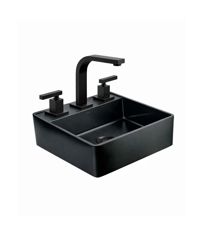 COMBO BACHA APOYAR FERRUM MOLA ACERO INOXIDABLE NEGRO LC413-NM 3AG + LAVATORIO FV 0207R/85L-BK