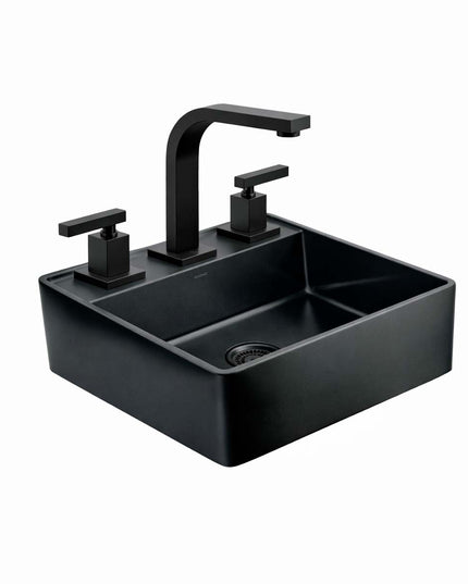COMBO BACHA APOYAR FERRUM MOLA ACERO INOXIDABLE NEGRO LC413-NM 3AG + LAVATORIO FV 0207R/85L-BK