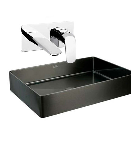 COMBO BACHA APOYAR FERRUM MOLA ACERO INOXIDABLE NEGRO L5136-NT + LAVATORIO PARED FV 0206/L2-CR
