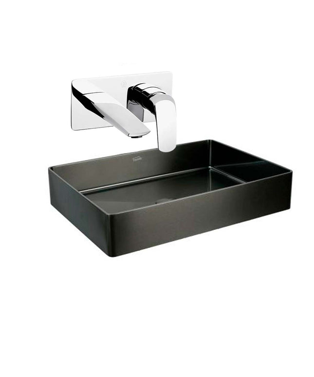 COMBO BACHA APOYAR FERRUM MOLA ACERO INOXIDABLE NEGRO L5136-NT + LAVATORIO PARED FV 0206/L2-CR