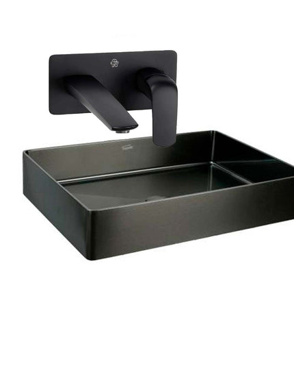 COMBO BACHA APOYAR FERRUM MOLA ACERO INOXIDABLE NEGRO L5136-NT + LAVATORIO PARED FV 0206/L2-NG