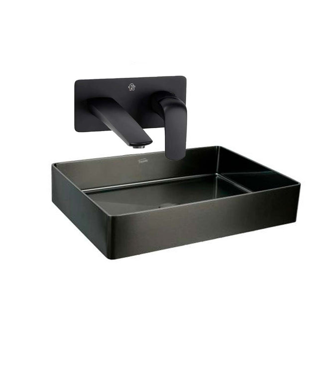 COMBO BACHA APOYAR FERRUM MOLA ACERO INOXIDABLE NEGRO L5136-NT + LAVATORIO PARED FV 0206/L2-NG