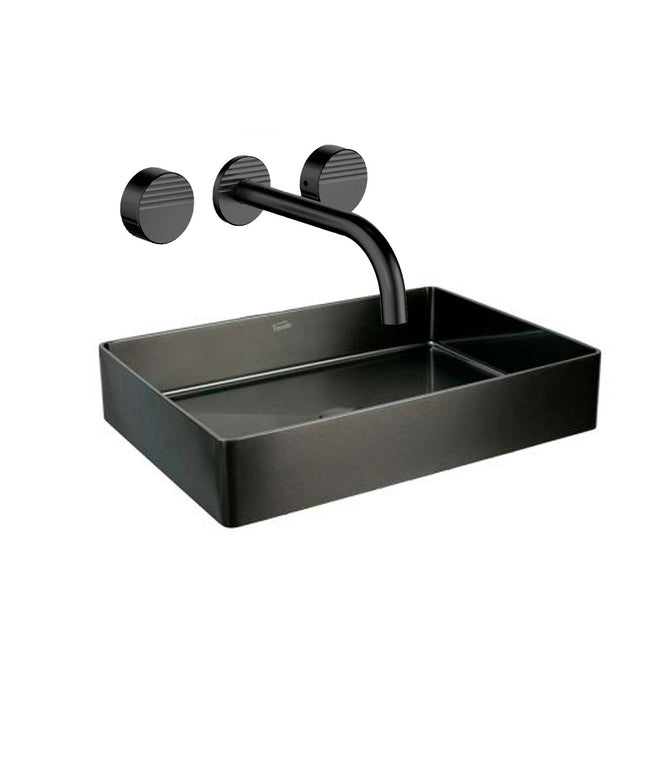 COMBO BACHA APOYAR FERRUM MOLA ACERO INOXIDABLE NEGRO L5136-NT + LAVATORIO PARED 3AG FV 0203/L8-NG