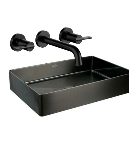 COMBO BACHA APOYAR FERRUM MOLA ACERO INOXIDABLE NEGRO L5136-NT + LAVATORIO PARED 3AG FV 0203/G8-NG