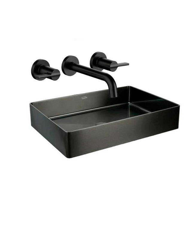 COMBO BACHA APOYAR FERRUM MOLA ACERO INOXIDABLE NEGRO L5136-NT + LAVATORIO PARED 3AG FV 0203/G8-NG