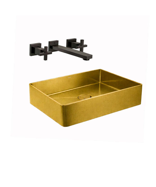 COMBO BACHA APOYAR FERRUM MOLA ACERO INOXIDABLE BRONCE L5136-GB + LAVATORIO PARED 3AG FV 0203R/85-BK