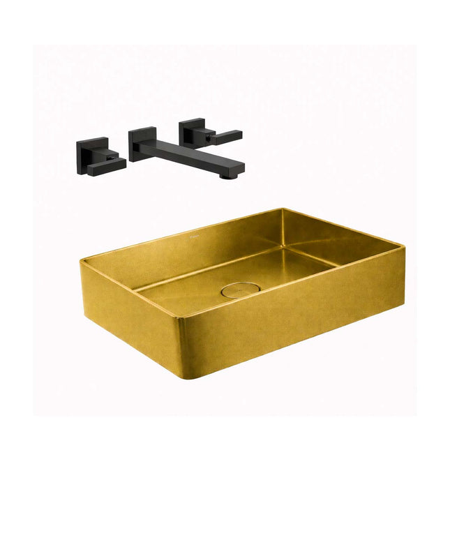 COMBO BACHA APOYAR FERRUM MOLA ACERO INOXIDABLE BRONCE L5136-GB + LAVATORIO PARED 3AG FV 0203R/85L-BK