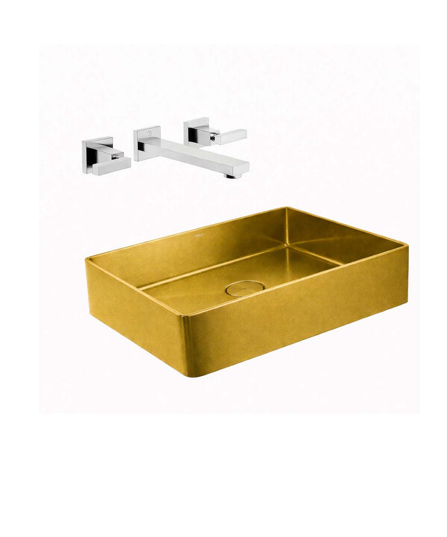 COMBO BACHA APOYAR FERRUM MOLA ACERO INOXIDABLE BRONCE L5136-GB + LAVATORIO PARED 3AG FV 0203R/85L-CR