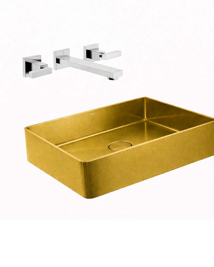 COMBO BACHA APOYAR FERRUM MOLA ACERO INOXIDABLE BRONCE L5136-GB + LAVATORIO PARED 3AG FV 0203R/85L-CR