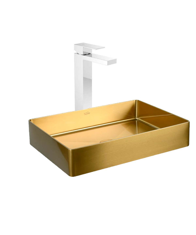 COMBO BACHA APOYAR FERRUM MOLA ACERO INOXIDABLE BRONCE L5136-GB + LAVATORIO ALTO FV 0181.02/85N-CR