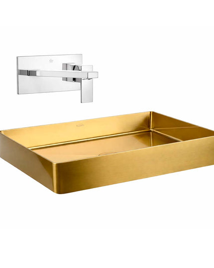 COMBO BACHA APOYAR FERRUM MOLA ACERO INOXIDABLE BRONCE L5136-GB + LAVATORIO PARED FV 0206/85N-CR