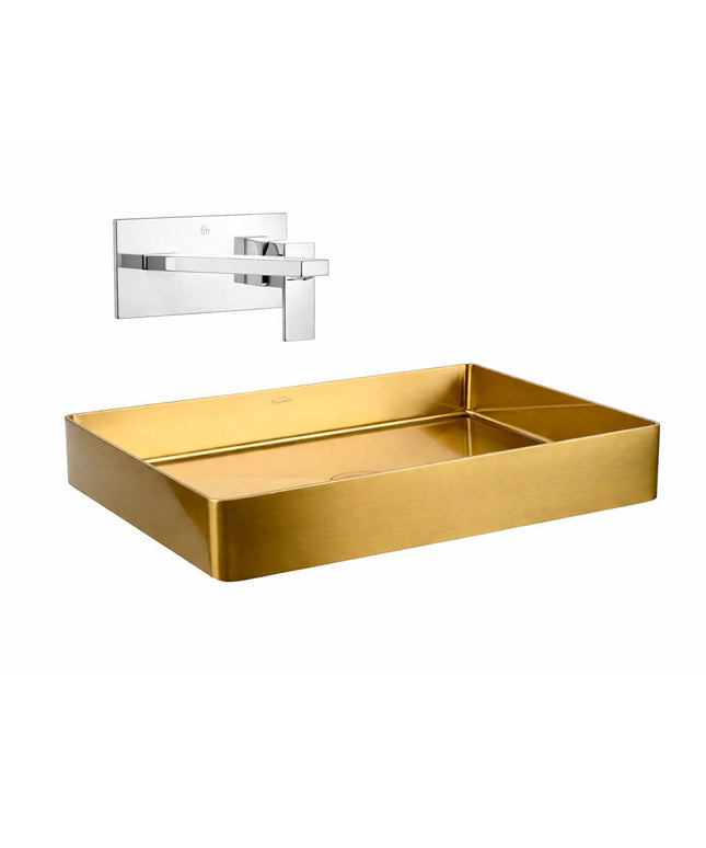 COMBO BACHA APOYAR FERRUM MOLA ACERO INOXIDABLE BRONCE L5136-GB + LAVATORIO PARED FV 0206/85N-CR