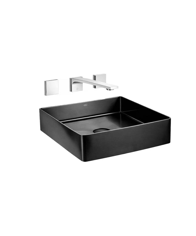 COMBO BACHA APOYAR FERRUM MOLA ACERO INOXIDABLE NEGRO LC36C-NM + LAVATORIO PARED 0203/H4-CR