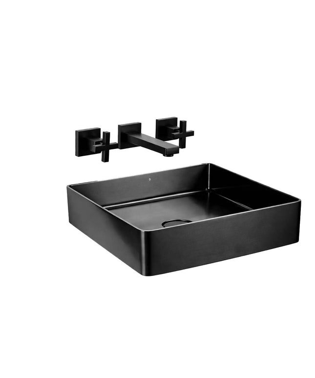 COMBO BACHA APOYAR FERRUM MOLA ACERO INOXIDABLE NEGRO LC36C-NM + LAVATORIO PARED 0203R/85-BK