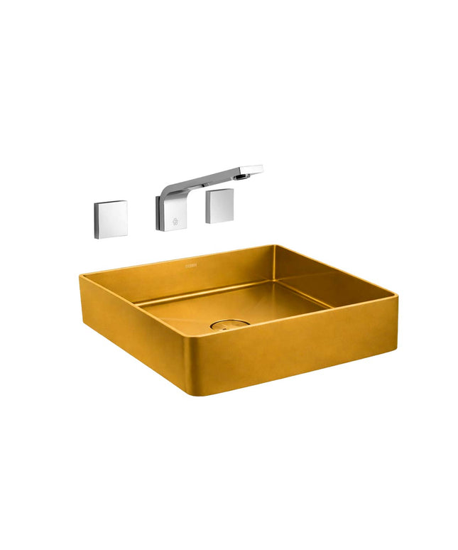 COMBO BACHA APOYAR FERRUM MOLA ACERO INOXIDABLE BRONCE LC36C-GB + LAVATORIO PARED 0203/H4-CR