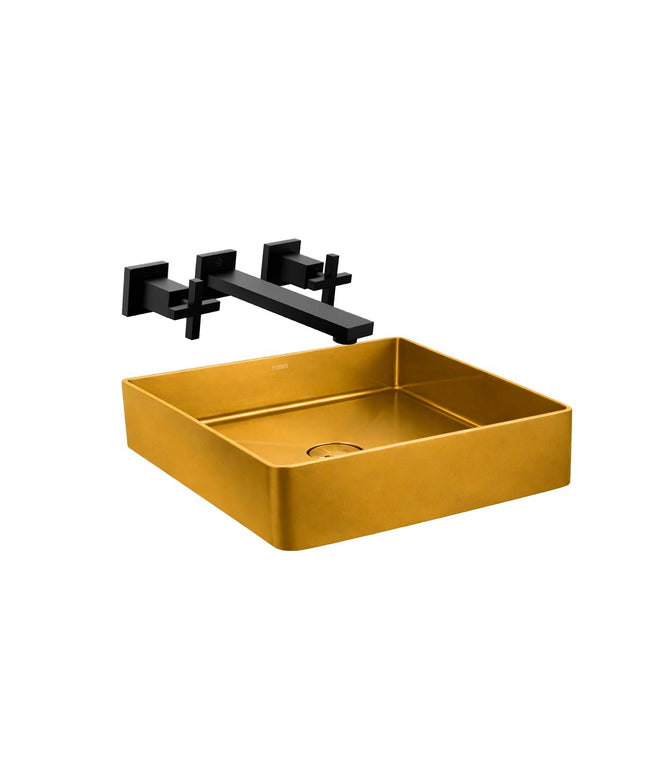 COMBO BACHA APOYAR FERRUM MOLA ACERO INOXIDABLE BRONCE LC36C-GB + LAVATORIO PARED 0203R/85-BK