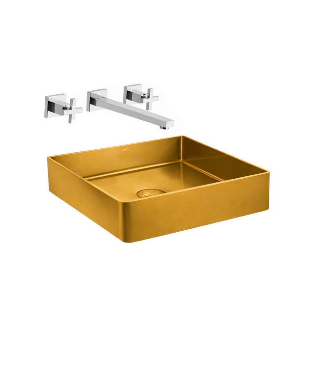 COMBO BACHA APOYAR FERRUM MOLA ACERO INOXIDABLE BRONCE LC36C-GB + LAVATORIO PARED 0203R/85-CR