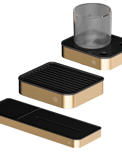 FV KIT ACCESORIOS BAÑO INOX ONE BRUSHED BRASS 3 PIEZAS 0168.01/I1-BB + 0168/I1-BB + 0169/I1-BB</p><p>